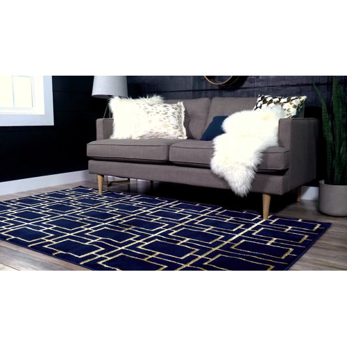 MarilynMonroe Glam Geometric Area Rug in Navy Blue/Gold & Reviews Wayfair
